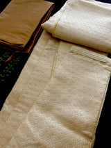 Silk Cream Gold Men Kurta Pajama with Embossed Weave Work - Kaash