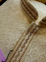 Silk Cream Gold Men Kurta Pajama with Embossed Weave Work - Kaash