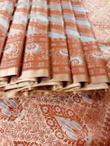 Silver & Copper Striped Banarasi saree in banarasi mashru tanchoi with mashru tanchoi with jamawar border & pallu — Kaash Collection