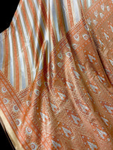 Silver & Copper Striped Banarasi saree in banarasi mashru tanchoi with mashru tanchoi with jamawar border & pallu — Kaash Collection