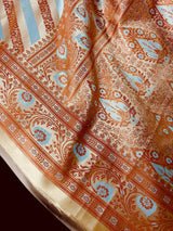 Silver & Copper Striped Banarasi saree in banarasi mashru tanchoi with mashru tanchoi with jamawar border & pallu — Kaash Collection