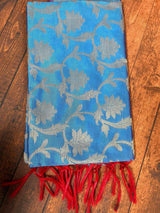 Sky Blue Color Floral Jaal Muted Gold Zari Weaved Dupatta - Kaash