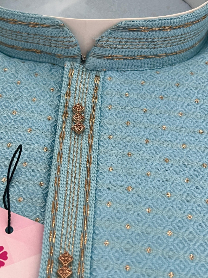 Sky Blue Color Men Kurta Pajama with Weave and Zari Work Mens