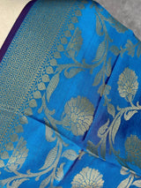 Sky Blue Banarasi Floral Jaal dupatta in banarasi silk (non-pure) with floral jaal with muted gold zari — Kaash Collection
