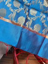 Sky Blue Banarasi Floral Jaal dupatta in banarasi silk (non-pure) with floral jaal with muted gold zari — Kaash Collection