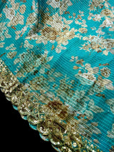 Sky Blue Soft Organza Saree: Floral Digital Print, Sequin, Zari Work Party Wear - Kaash