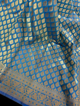 Sky Blue with Beige Gold (Half-and-Half) Banarasi saree in banarasi silk with half and half (aadha-aadha) design — Kaash Collection