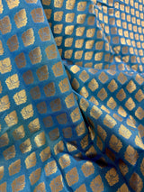 Sky Blue with Beige Gold (Half-and-Half) Banarasi saree in banarasi silk with half and half (aadha-aadha) design — Kaash Collection