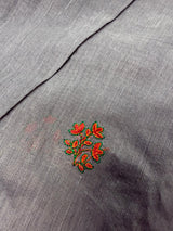 Slate Grey Cotton Tissue saree in cotton with floral embroidery with tissue borders — Kaash Collection