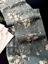 Slate Grey men's kurta pajama in cotton silk with floral digital prints — Kaash Collection