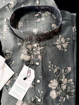 Slate Grey men's kurta pajama in cotton silk with floral digital prints — Kaash Collection