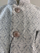 Silver Grey men's Nehru/Modi jacket in raw silk with zari buttis weaving — Kaash Collection
