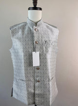 Silver Grey men's Nehru/Modi jacket in raw silk with zari buttis weaving — Kaash Collection