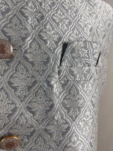 Silver Grey men's Nehru/Modi jacket in raw silk with zari buttis weaving — Kaash Collection
