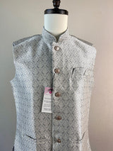 Silver Grey men's Nehru/Modi jacket in raw silk with zari buttis weaving — Kaash Collection