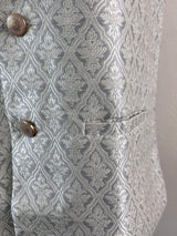 Silver Grey men's Nehru/Modi jacket in raw silk with zari buttis weaving — Kaash Collection