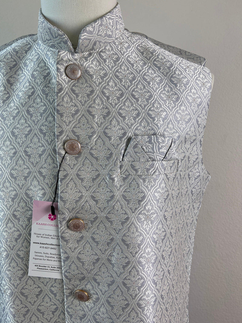 Sliver Grey Color Modi Nehru Jacket For Men Waist Coat Jacket