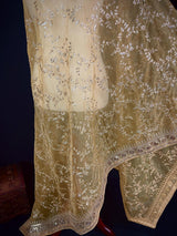 Beige soft organza silk dupatta with muted gold zari, embroidery & sequins — Kaash Collection