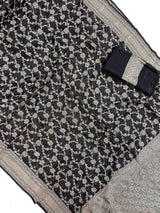 Statement Black banarasi semi chiffon georgette silk saree with muted silver zari weave — Kaash Collection