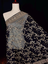 Black soft organza silk dupatta with muted gold zari, embroidery & sequin — Kaash Collection