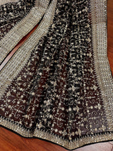 Black soft organza silk dupatta with muted gold zari, embroidery & sequin jaal — Kaash Collection