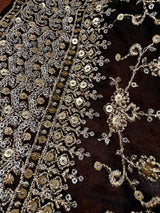 Black soft organza silk dupatta with muted gold zari, embroidery & sequin jaal — Kaash Collection