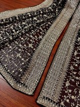 Black soft organza silk dupatta with muted gold zari, embroidery & sequin jaal — Kaash Collection