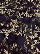 Black soft organza silk dupatta with muted gold zari, embroidery & sequin — Kaash Collection