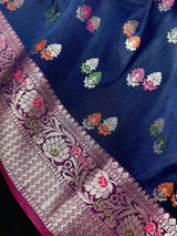 Blue Banarasi saree in banarasi semi katan silk with meenakari with silver zari weave — Kaash Collection