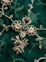 Bottle Green soft organza silk dupatta with muted gold zari, embroidery & sequin — Kaash Collection