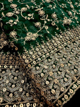 Bottle Green soft organza silk dupatta with muted gold zari, embroidery & sequin — Kaash Collection
