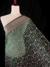 Bottle Green soft organza silk dupatta with muted gold zari, embroidery & sequin — Kaash Collection