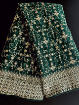 Bottle Green soft organza silk dupatta with muted gold zari, embroidery & sequin — Kaash Collection