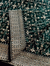 Bottle Green soft organza silk dupatta with muted gold zari, embroidery & sequin — Kaash Collection