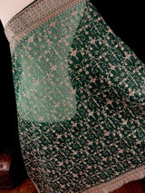 Bottle Green soft organza silk dupatta with muted gold zari, embroidery & sequin — Kaash Collection