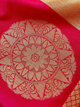 Bright Pink Banarasi Soft Silk saree in banarasi soft silk with floral jaal with big chakra design border — Kaash Collection