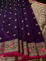 Brinjal Purple Banarasi saree in banarasi silk with banarasi motifs with meenakari accents — Kaash Collection