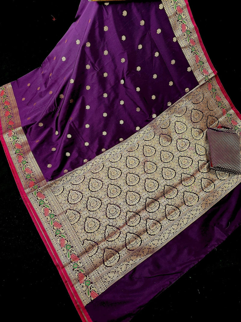 Brinjal Purple Banarasi saree in banarasi silk with banarasi motifs with meenakari accents — Kaash Collection