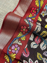 Chocolate Brown Kalamkari Banarasi saree in soft crepe with kalamkari prints with banarasi borders — Kaash Collection