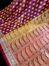 Copper Pink with Red Borders Banarasi saree in banarasi tanchoi silk with tanchoi half-and-half with buttis — Kaash Collection