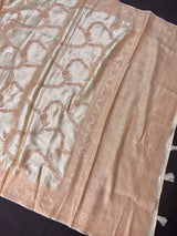 Silk Mark Certified Creamy Gold Pure Banarasi Satin saree in pure banarasi satin silk with handwoven gold zari with tanchoi & meenakari — Kaash Collection