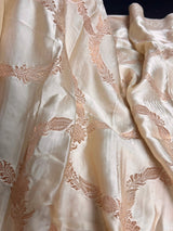 Silk Mark Certified Creamy Gold Pure Banarasi Satin saree in pure banarasi satin silk with handwoven gold zari with tanchoi & meenakari — Kaash Collection