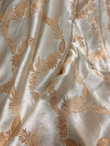 Statement Creamy Gold Color with Red Blouse Pure Banarasi Satin Silk Saree with Handwoven Gold Zari Weaved Saree - Silk Mark Certified - Kaash