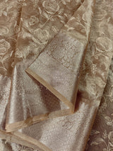 Deep Champagne Banarasi Tissue saree in banarasi tissue silk with intricate floral embroidery on tissue silk — Kaash Collection