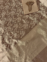 Deep Champagne Banarasi Tissue saree in banarasi tissue silk with intricate floral embroidery on tissue silk — Kaash Collection
