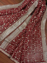 Deep Maroon soft organza silk dupatta with muted gold zari, embroidery & sequin jaal — Kaash Collection
