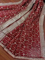 Deep Maroon soft organza silk dupatta with muted gold zari, embroidery & sequin jaal — Kaash Collection