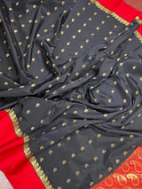 Statement Designer Black with red color Border and Pallu Saree - Kaash