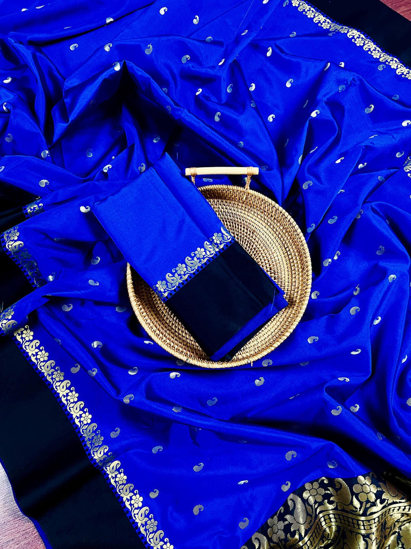 Statement Designer Royal Blue with Black border and Pallu Saree | Banarasi Silk Saree | Soft Silk Saree - Kaash