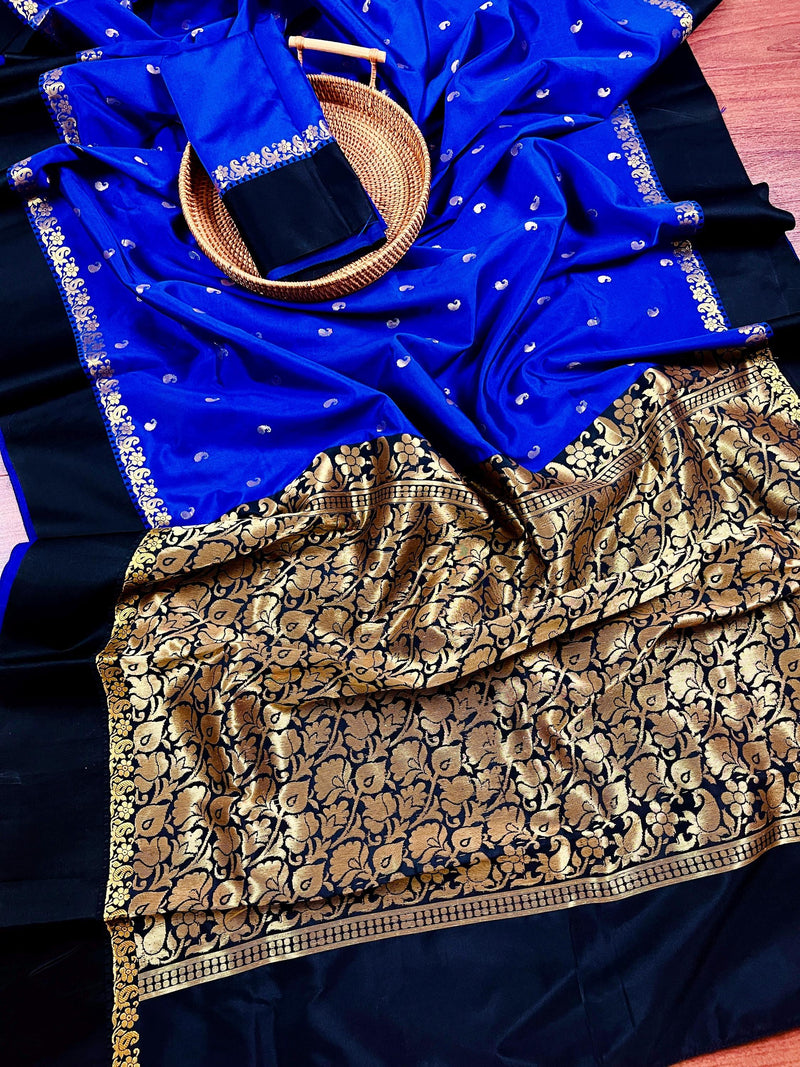 Statement Designer Royal Blue with Black border and Pallu Saree | Banarasi Silk Saree | Soft Silk Saree - Kaash